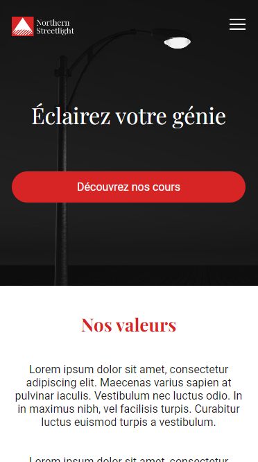 vignettes montrant la page d'accueil du site Northern Streetlight en version mobile